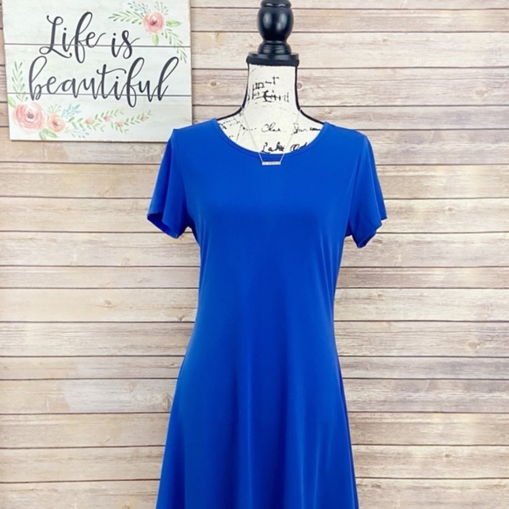 Michael Kors Royal Blue Skater Pleated Short Sleeve Dress Small